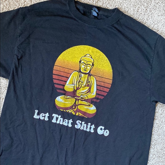 Tops - Black Graphic T-Shirt with Buddha Design